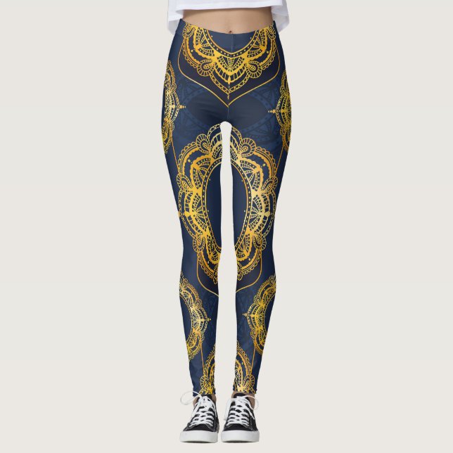 Legging Marinho Azul e/ou Violeta com Mandalas Douradas (Frente)
