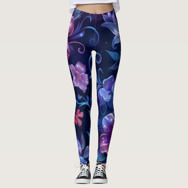 Legging Marinho Azul Hibiscus Flor (Frente)