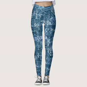 Legging Marinho Azul Tapa: Abstrato Tecido Tribal