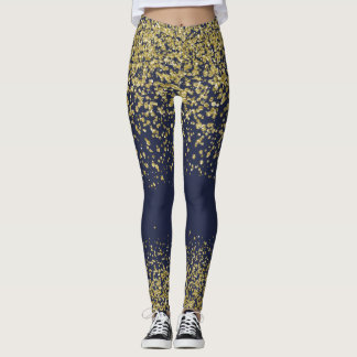 Legging Marinho & caneleiras brilhantes Dourados