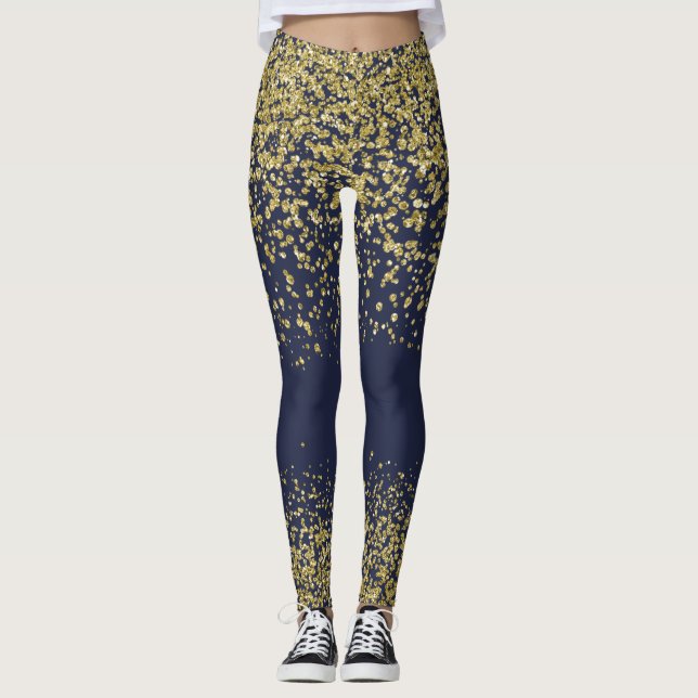 Legging Marinho & caneleiras brilhantes Dourados (Frente)