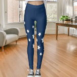 Legging Marinho de estrelas brancas azuis<br><div class="desc">Um simples padrão diagonal com estrelas brancas sobre um fundo azul naby.</div>