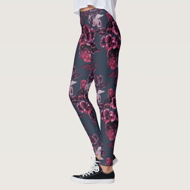 Legging Marinho de luxo Padrão Floral Azul Borgonha (Esquerda)