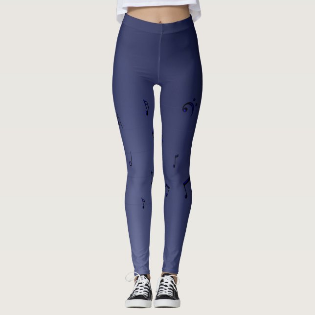 Legging Marinho de Notas Musicais de Ombre Escuro (Frente)