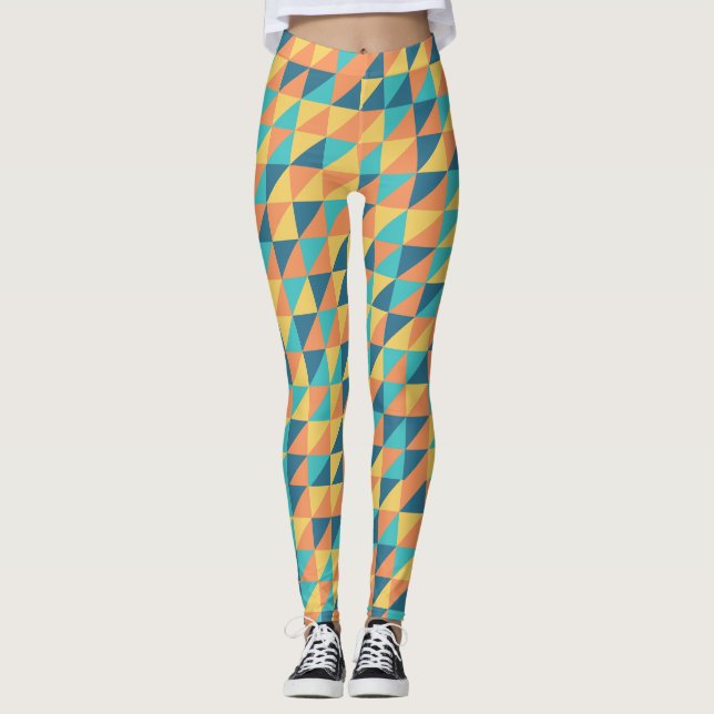 Legging Marinho de vinheta azul dourado e abstrato laranja (Frente)