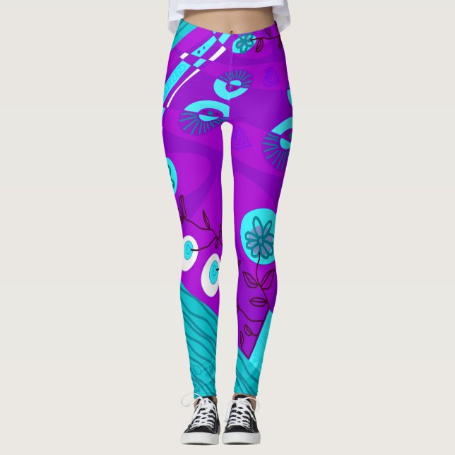 Legging Marinho de Violet Turquoise Bohemian Chintz Illust (Frente)