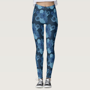 Legging Marinho Denim Impressão de Flor Tropical