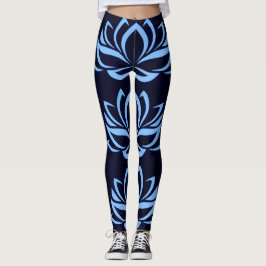 Legging Marinho e luz - caneleiras do design de Lotus azul