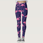 Legging Marinho e Padrão Flamingo Rosa<br><div class="desc">Flores brilhantes e coloridas padrão de verão design.</div>