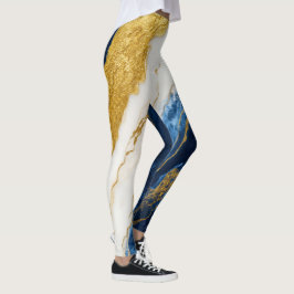 Legging Marinho Luxurioso Azul e Dourado Mármaco Folha
