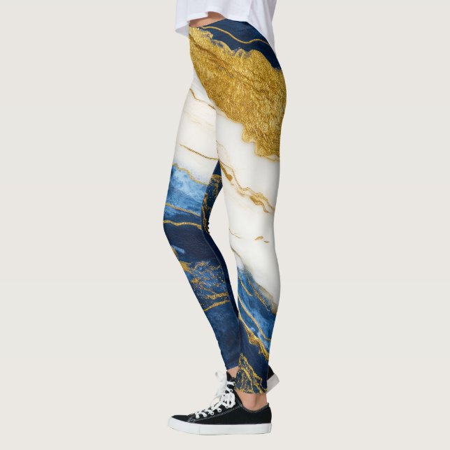 Legging Marinho Luxurioso Azul e Dourado Mármaco Folha (Esquerda)