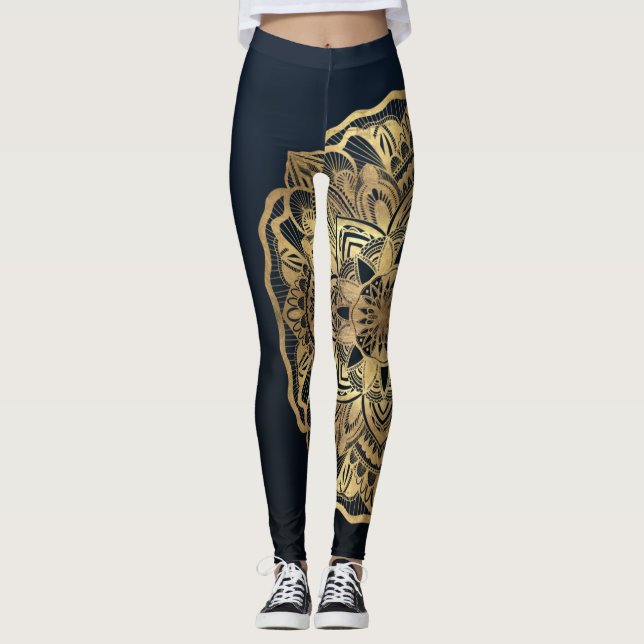 Legging Marinho Moderno Chic Blue Dourado Mandala (Frente)