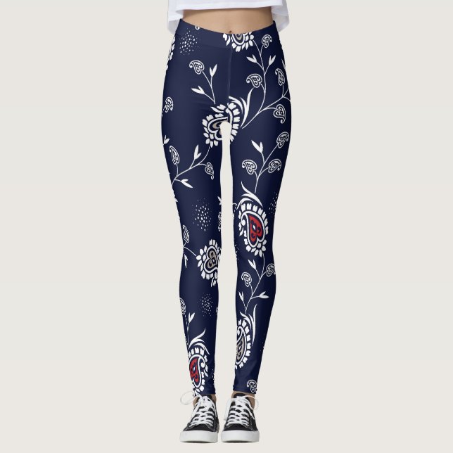 Legging Marinho Paisley: Elegante Pattern Design. (Frente)