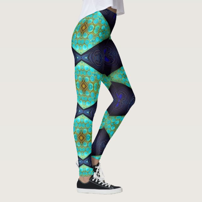 Legging Marinho, Teal e Diamante Dourado (Direita)