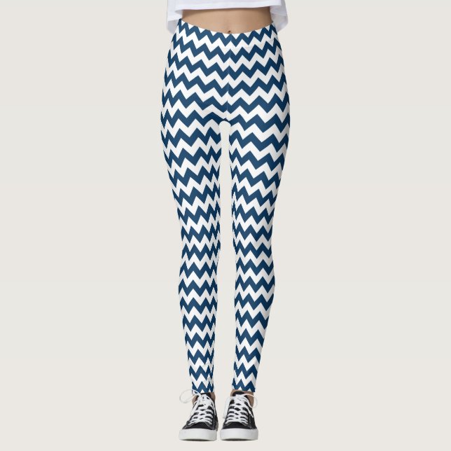 Legging Marinho Zigzag, Marinho Chevron, Padrão Geométrico (Frente)