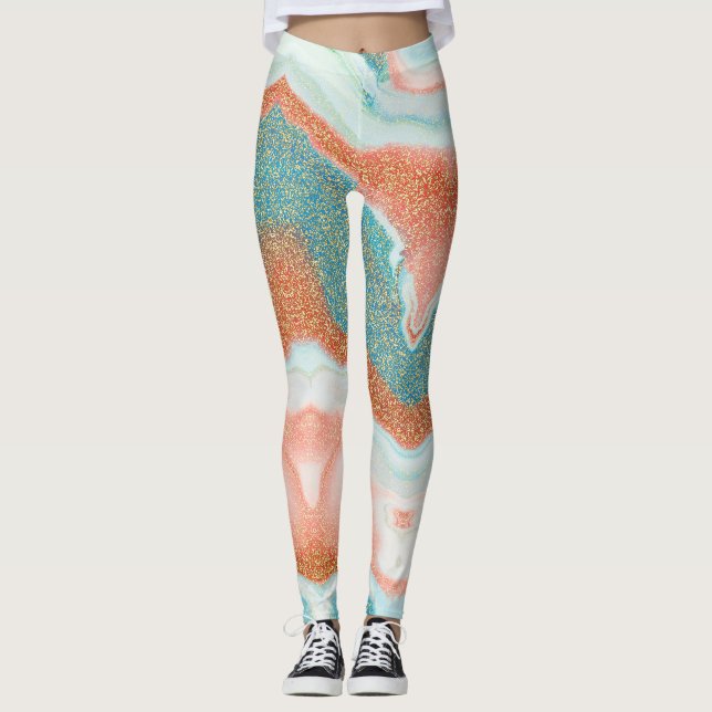 Legging Mármaco com brilho | Azul Verde Teal, Sandstone (Frente)