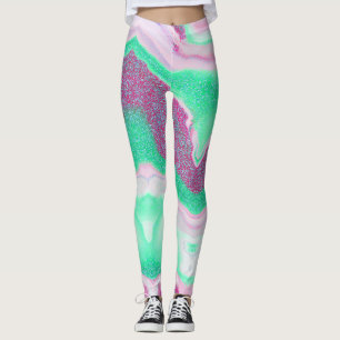 Legging Mármaco com brilho Verde fresco, rosa magenta