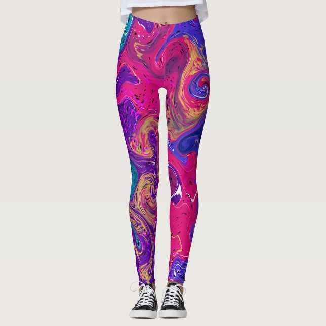 Legging Mármaco de Arte Líquida Magenta, Rosa, Roxo (Frente)