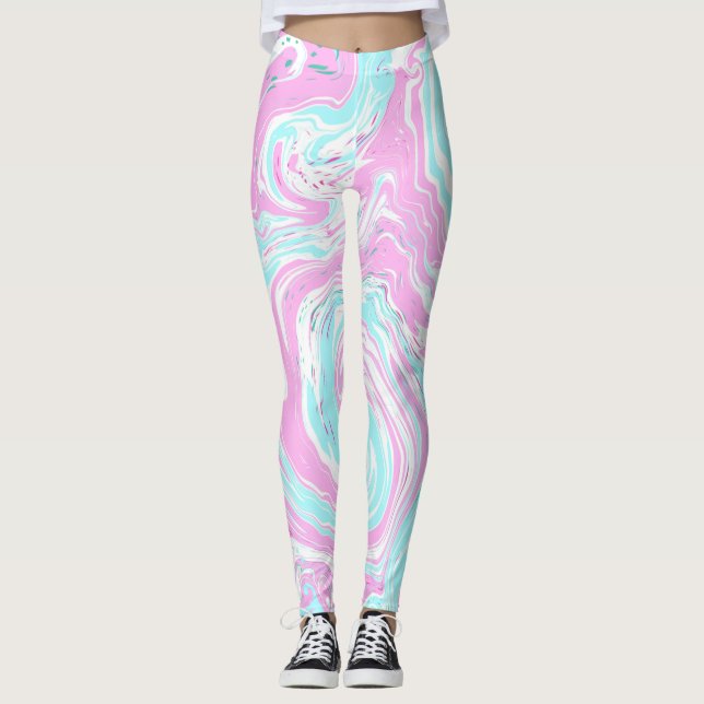 Legging Mármaco de cor rosa e azul-lacrimogêneo (Frente)