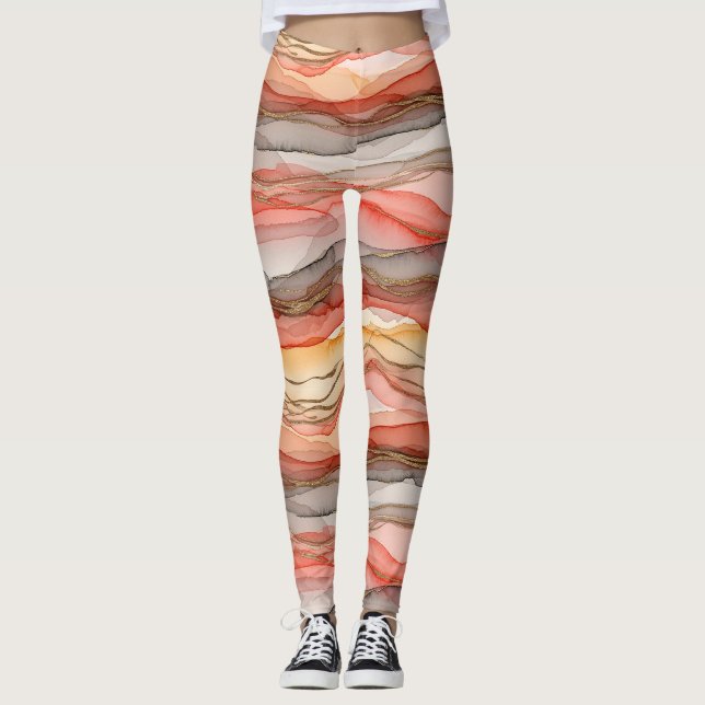 Legging Mármore Abstrato Dourado com Veios de Argila Quent (Frente)