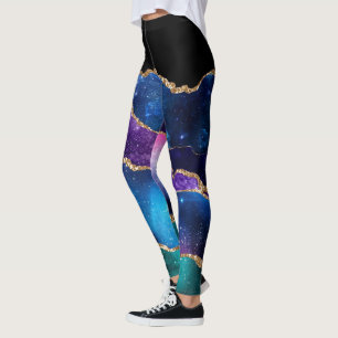 Legging Mármore Ágata Galáxia Brilho Padrão Design Cósmico