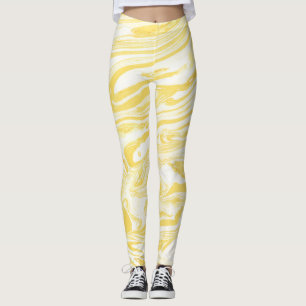 Legging Mármore Amarelo Elegante: Textura Desenhada À Mão