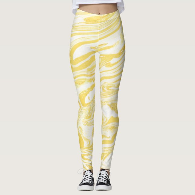 Legging Mármore Amarelo Elegante: Textura Desenhada À Mão (Frente)