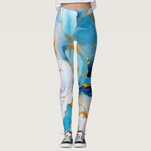 Legging Mármore Azul com Salpicos Dourados
