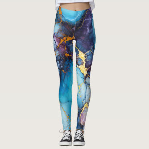 Legging Mármore Azul e Âmula com Veias Douradas