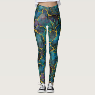 Legging Mármore azul-nute com veias douradas