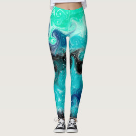 Legging Mármore Azul, Teal e Fluido Negro