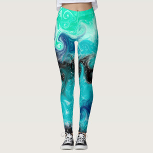 Legging Mármore Azul, Teal e Fluido Negro
