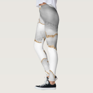 Legging Mármore Branco Cinza Ágata Refined Brilho Dourado