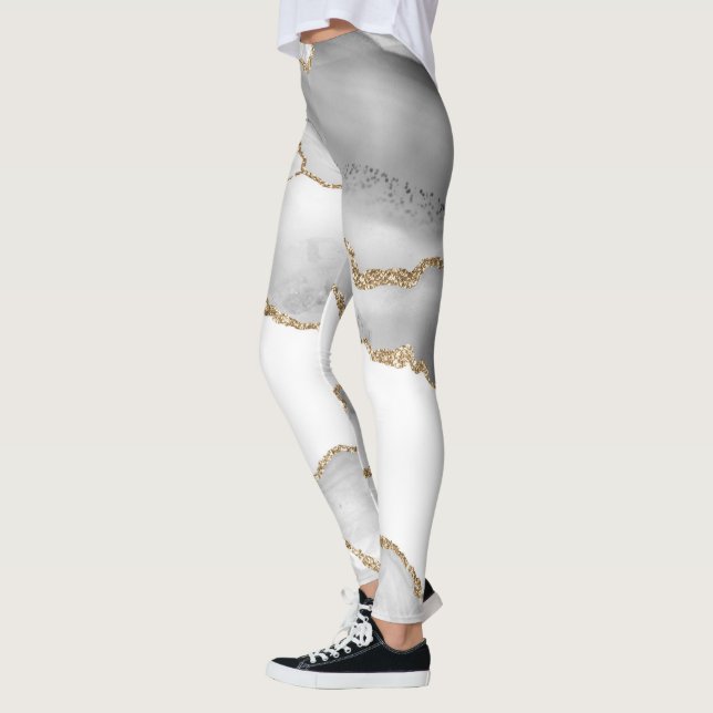 Legging Mármore Branco Cinza Ágata Refined Brilho Dourado (Esquerda)