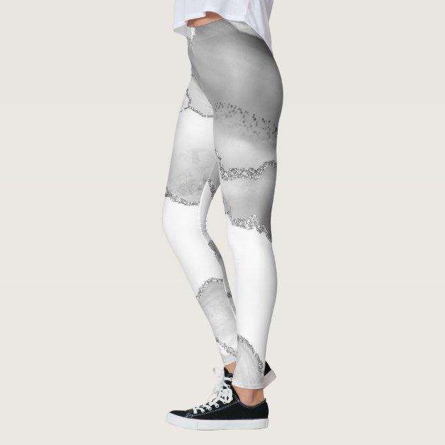 Legging Mármore Branco Cinza Ágata Simples Brilho Prata (Esquerda)