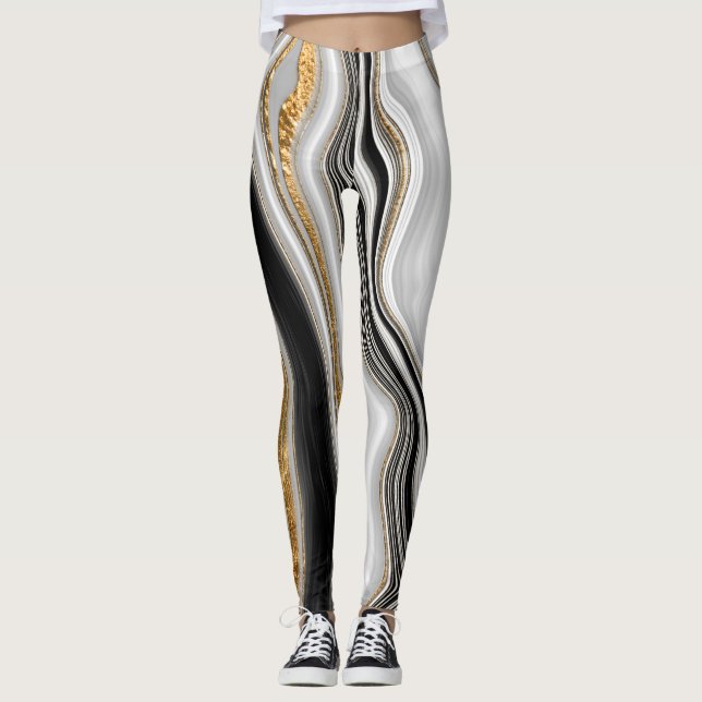 Legging Mármore Branco Preto Elegante e Sofisticado (Frente)