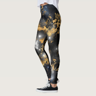Legging Mármore Dourado Noite Estrelada Escura Amante do E