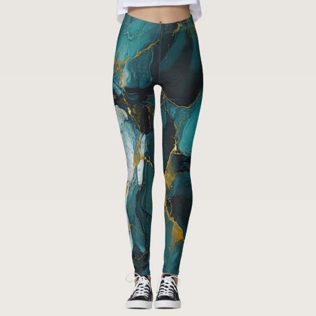 Legging Mármore Esmeralda com Veias Douradas (Frente)