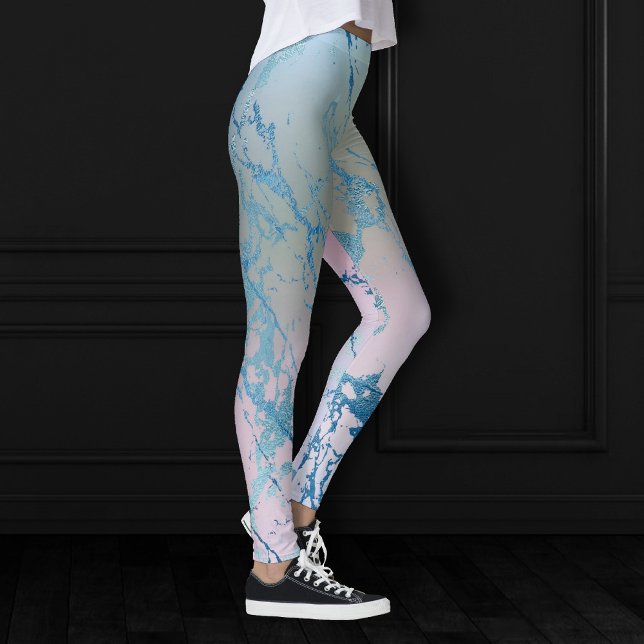 Legging Mármore Iridescente | Trendy Faux Holo Blue Pink (Criador carregado)