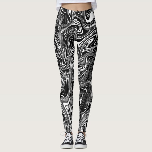 Legging Mármore Líquido abstrato Preto e Branco (Frente)