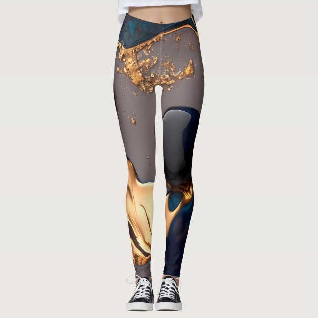 Legging Mármore Líquido Dourado Meia-Noite (Frente)