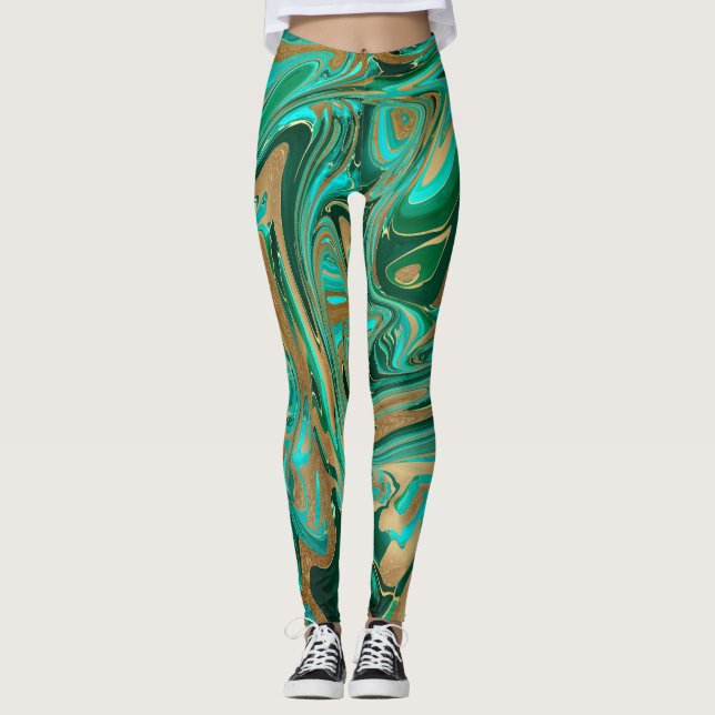 Legging Mármore Líquido Verde e Dourado (Frente)