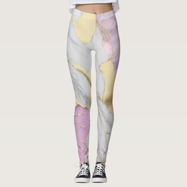 Legging Mármore Luxuoso Lavanda & Dourado (Frente)