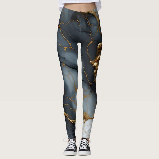 Legging Mármore Onyx Fumê com Veias Douradas (Frente)