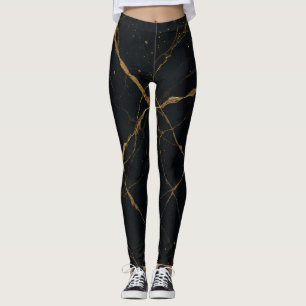 Legging Mármore Preto Meia-Noite Dourado & Dourada