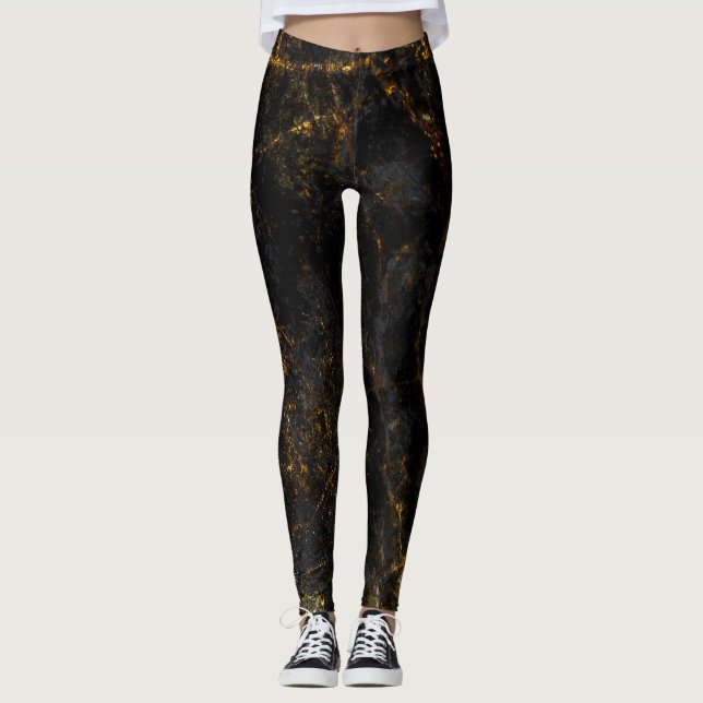 Legging Mármore preto, veias ouros, textura. (Frente)