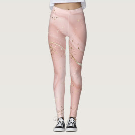 Legging Mármore Rosa Bege com Glitter Dourado Padrão Abstr