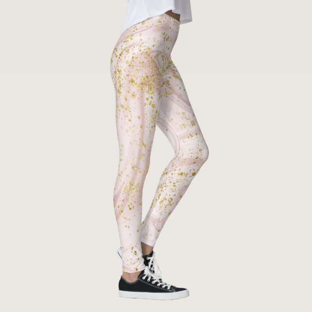 Legging Mármore Rosa e Branco com Glitter Dourado (Direita)