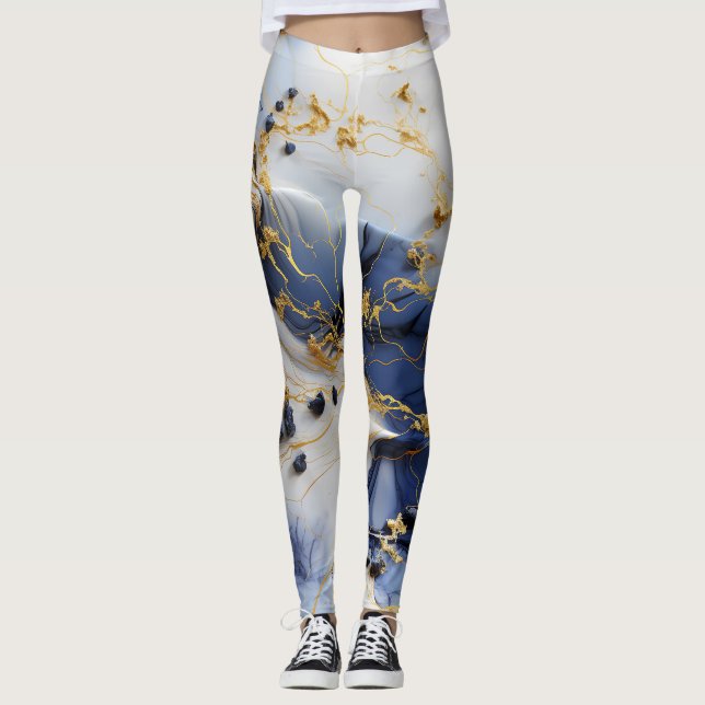 Legging Mármore Safira da Meia-Noite com Fios de Ouro (Frente)