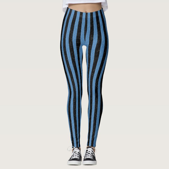 LEGGING MÁRMORE STRIPES1 PRETO & LÁPIS COLORIDO AZUL (Frente)